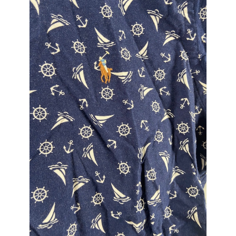 Ralph Lauren Nautical Print Short Sleeve Button Down Very Nice‎ Shirt Size XLTG